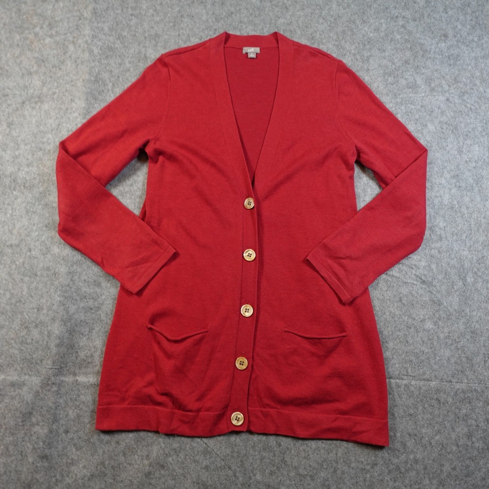 J Jill Sweater Womens Small Red Long Cardigan Knit V Neck Tunic - Picture 1 of 9